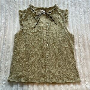 Vintage free people tan lace sheer vest button up